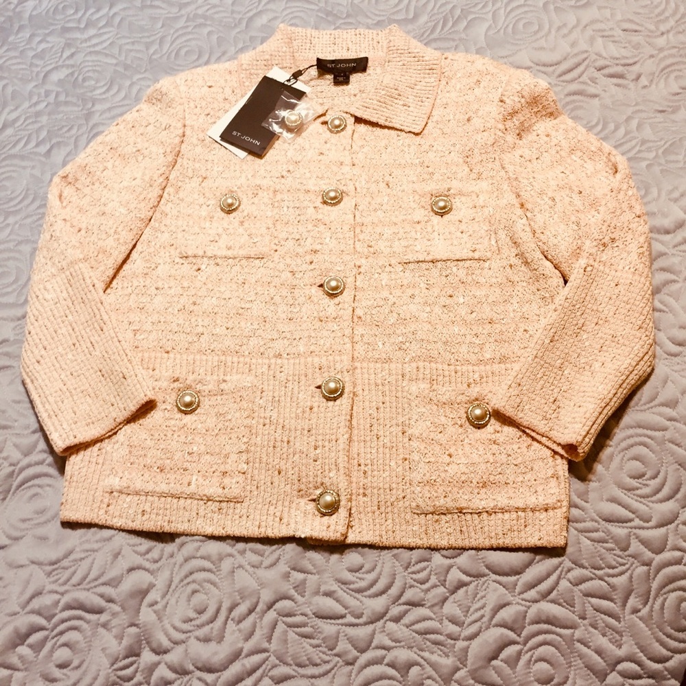 St. John Sorbet Knit Jacket w Pearl/Gold ButtonNWT